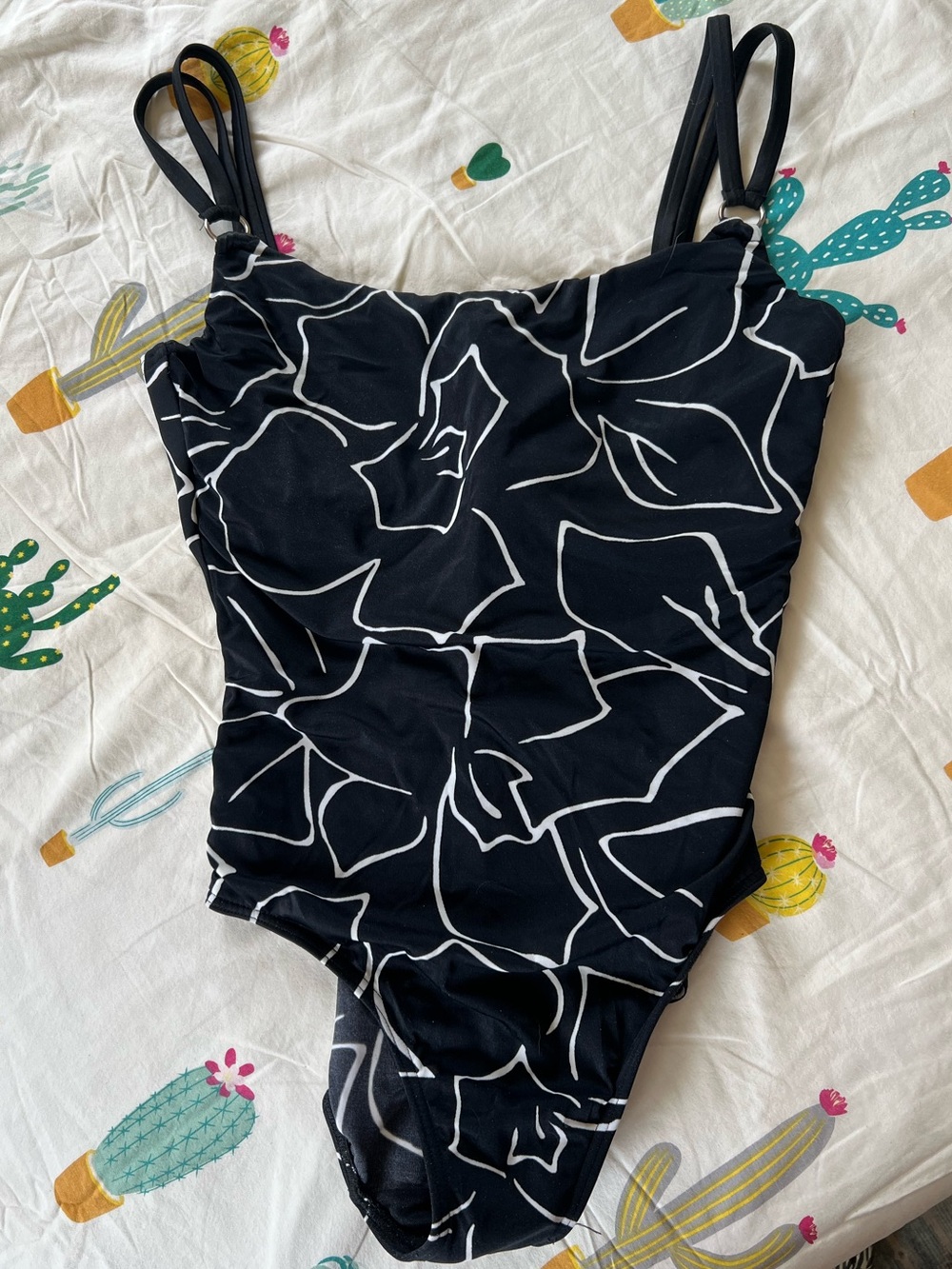 Miraclesuit Black One-Piece Swimsuit with White Floral Line Design